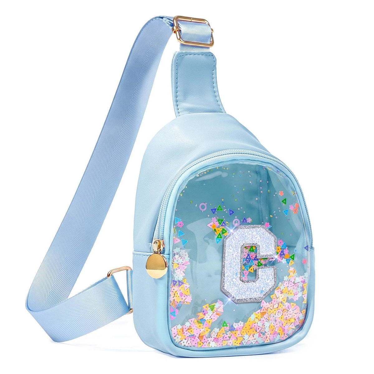 COSHAYSOO Personalized Christmas Birthday Gifts Burr Basket Stuffers for Girls Blue Purse Sling Bag Crossbody Girl Cute Funny Cool Mini Travel Fashion Accessories Monogrammed Initial Letter K