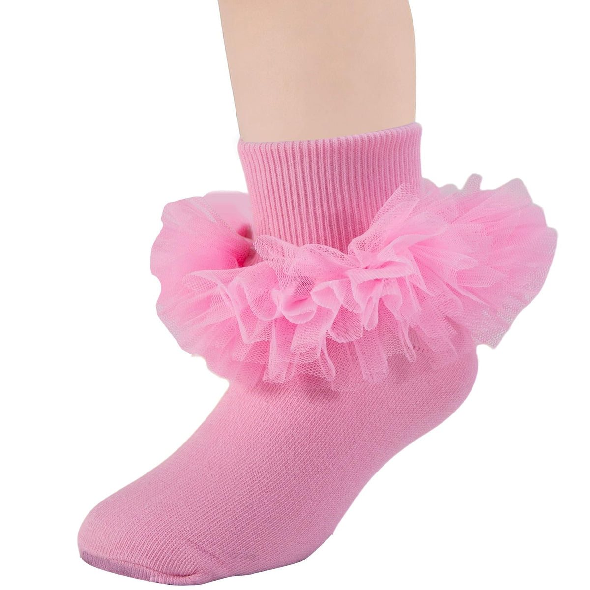Girls Ruffle Socks Toddler Fluffy Ruffle 4-Layer Lace Dress Socks Turn Cuff Pageant Tutu Socks for Baby Girl Kids