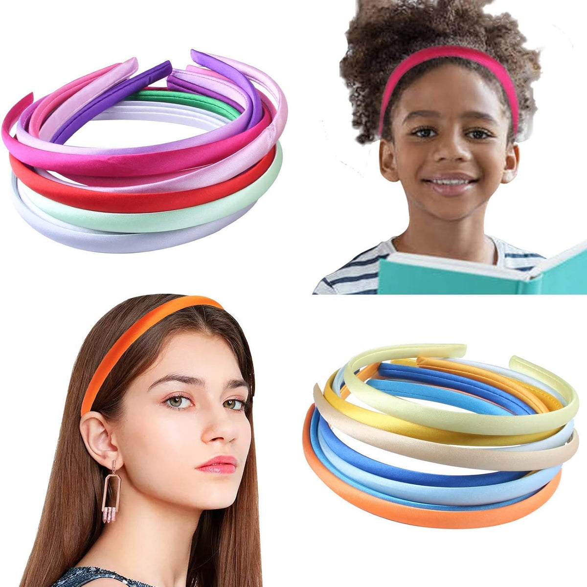 Pack of 26 DIY Satin Covered Fashion Headbands Set 0.4 Inch/1 Cm Girls Hairbands Teen Colorful Ribbon Hair Band Craft Headband Set for Women Non Slip