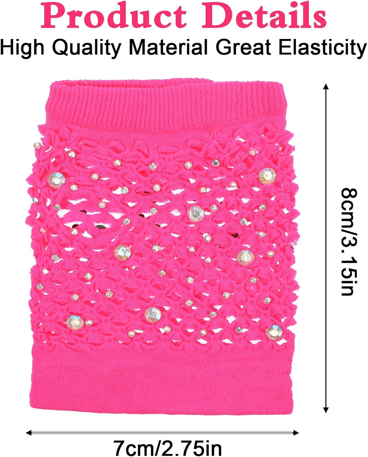 Lusofie 2 Pairs Short Kids Fishnet Gloves Fingerless with Rhinestone for Women girls Fingerless Gloves for 80s 90s Halloween