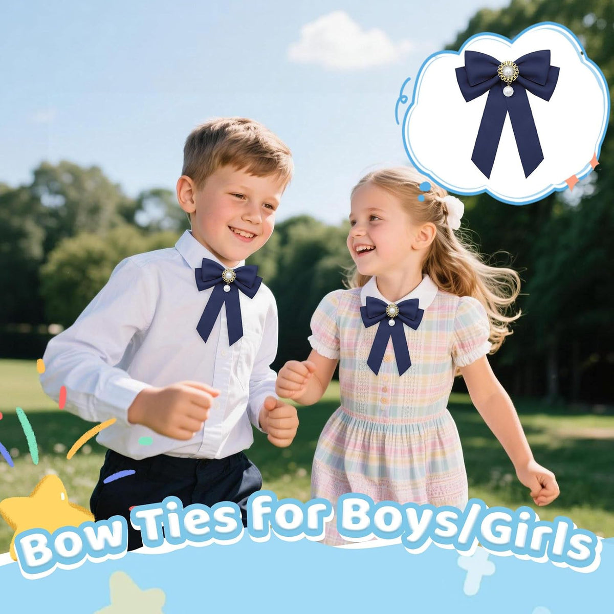 Bow Ties for Girls Womens, Pre-tied Kids Bowtie with Pearl Decor