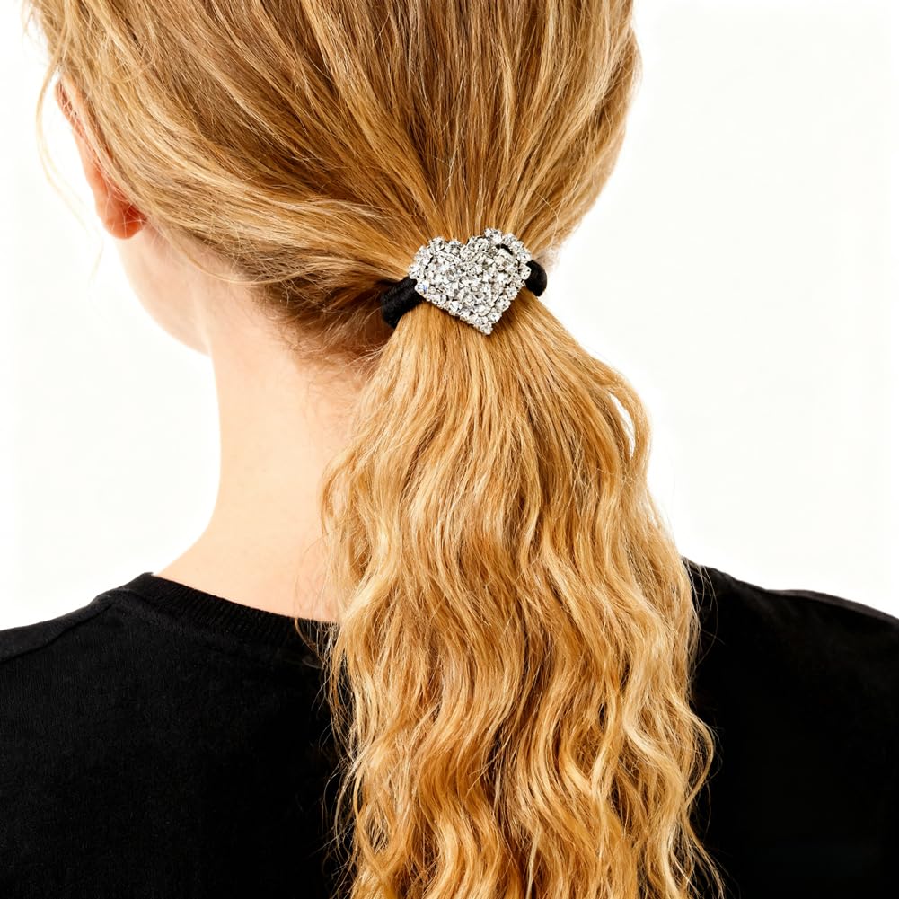 Hair Tie, Fashion Bling Crystal Rhinestone Hair Accessories for Women Girls (Silver Heart Scrunchies, Bands, Ropes, Circles, Elastics, Headband)