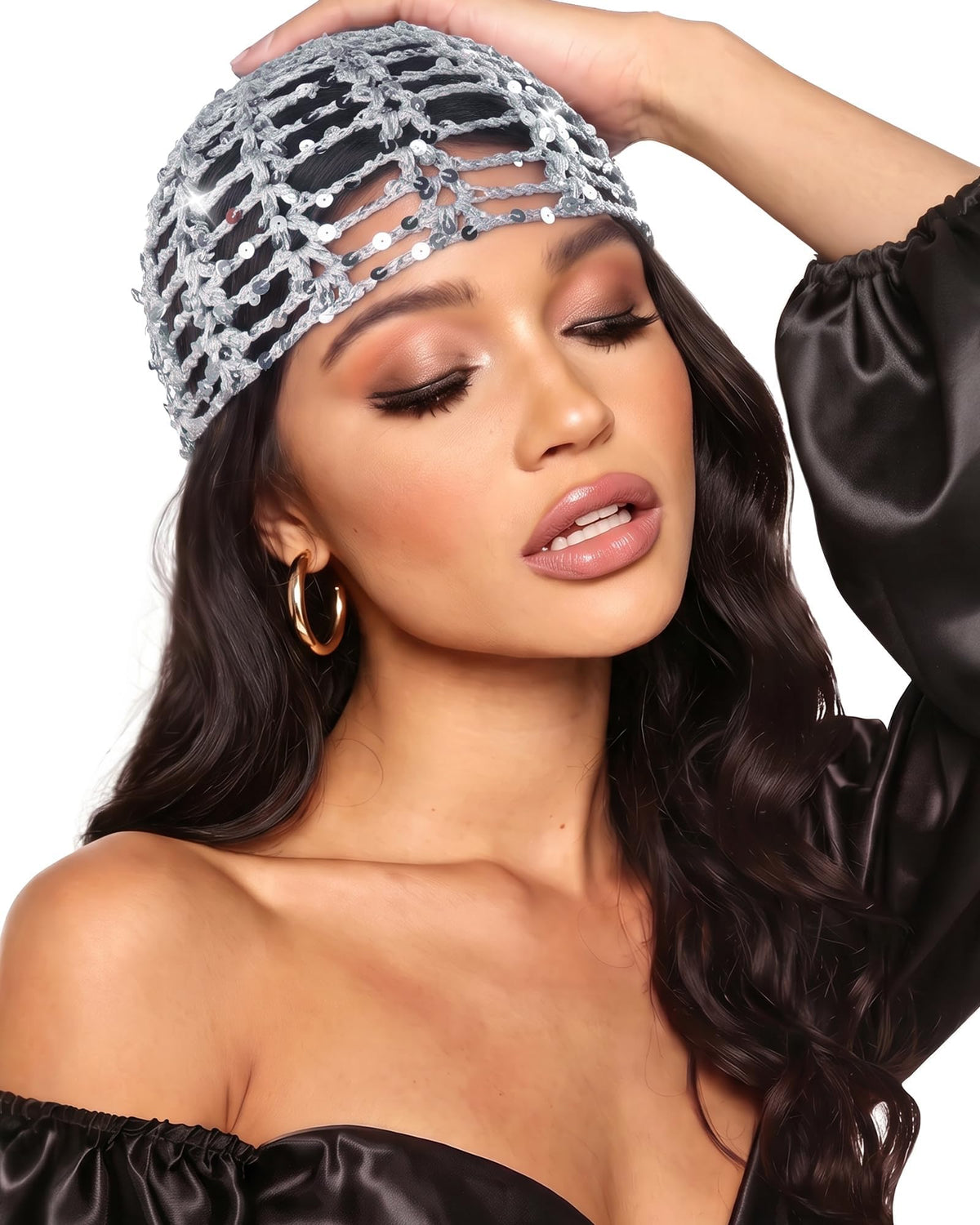 Ababalaya Sequin Disco Beanie 100% Cotton Handmade Crochet Beanies