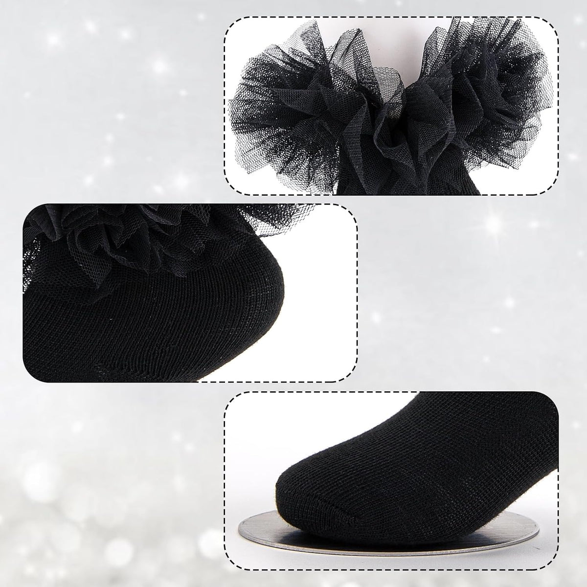Girls Ruffle Socks Toddler Fluffy Ruffle 4-Layer Lace Dress Socks Turn Cuff Pageant Tutu Socks for Baby Girl Kids