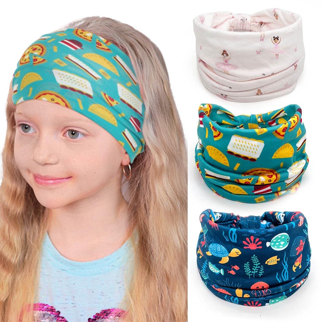 Bohend Girls Headbands Wide Knotted Hair Bands 3Pcs Non Slip Elastic Cute Head Bands Workout Yoga Sweatband Hair Accessories for Girls and Kids (B)