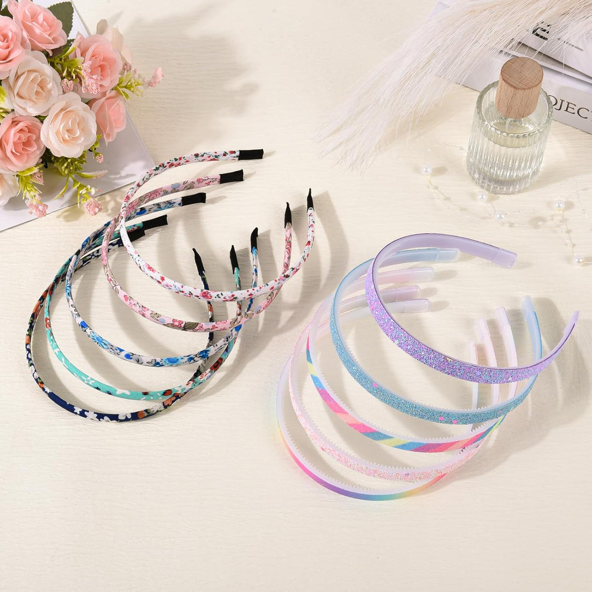 LYroo Headbands for Girls,Cute Glitter Headbands with Teeth Floral Thin Head Bands for Kids Non Slip for Little Girls Hair Accessories