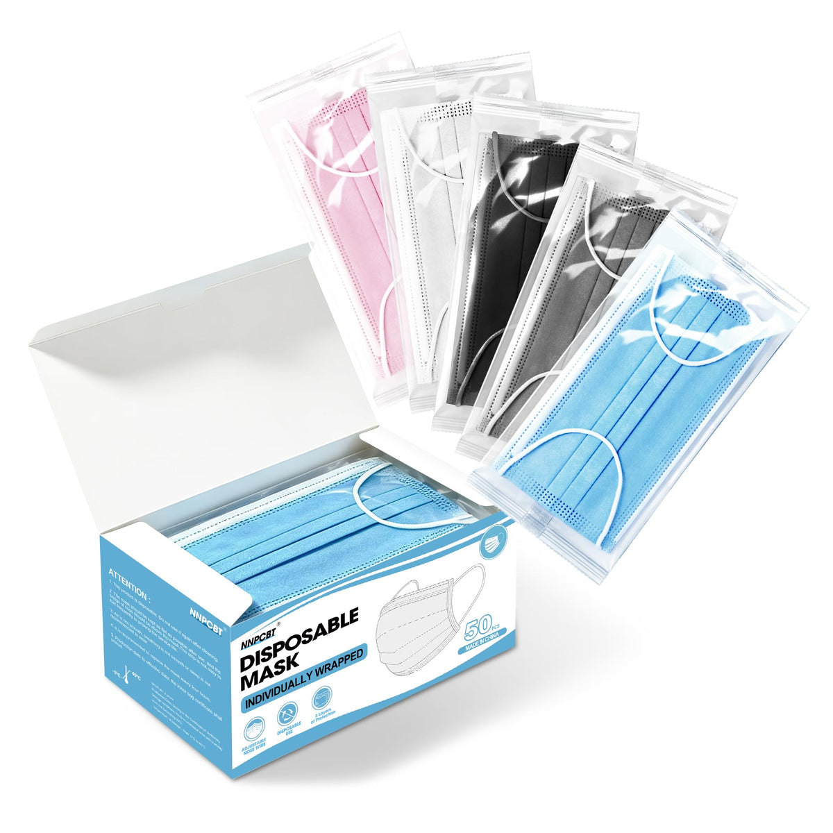 NNPCBT 3 ply Disposable Masks Breathable Face Masks for Adults