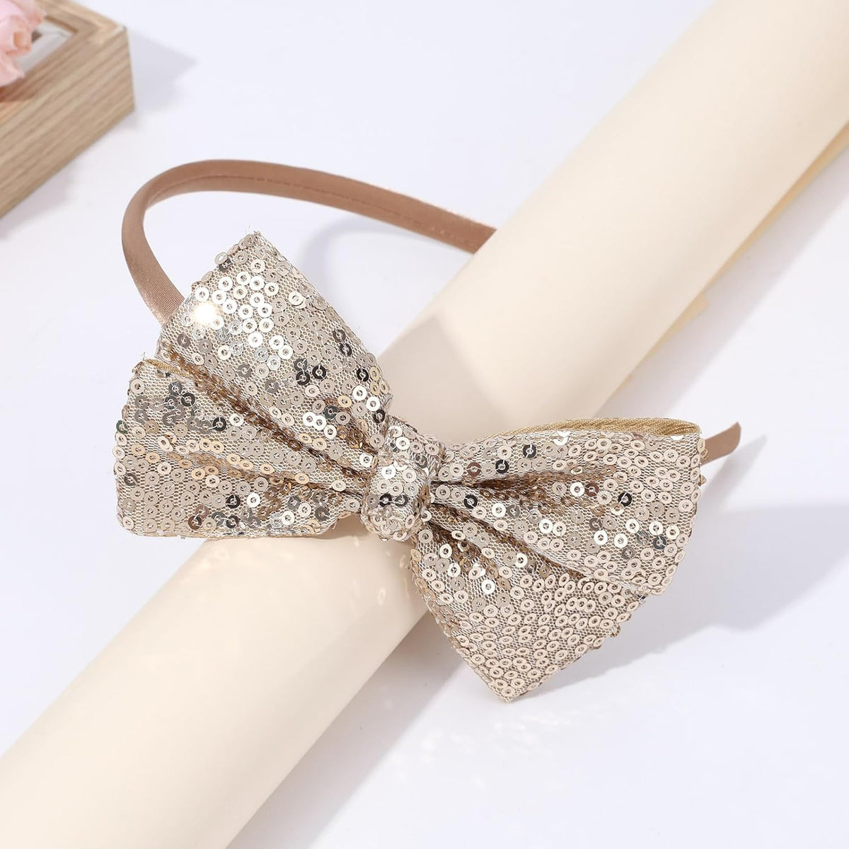 Sequin Gold Bow Headband for Girls Cute Glitter Hair Bands