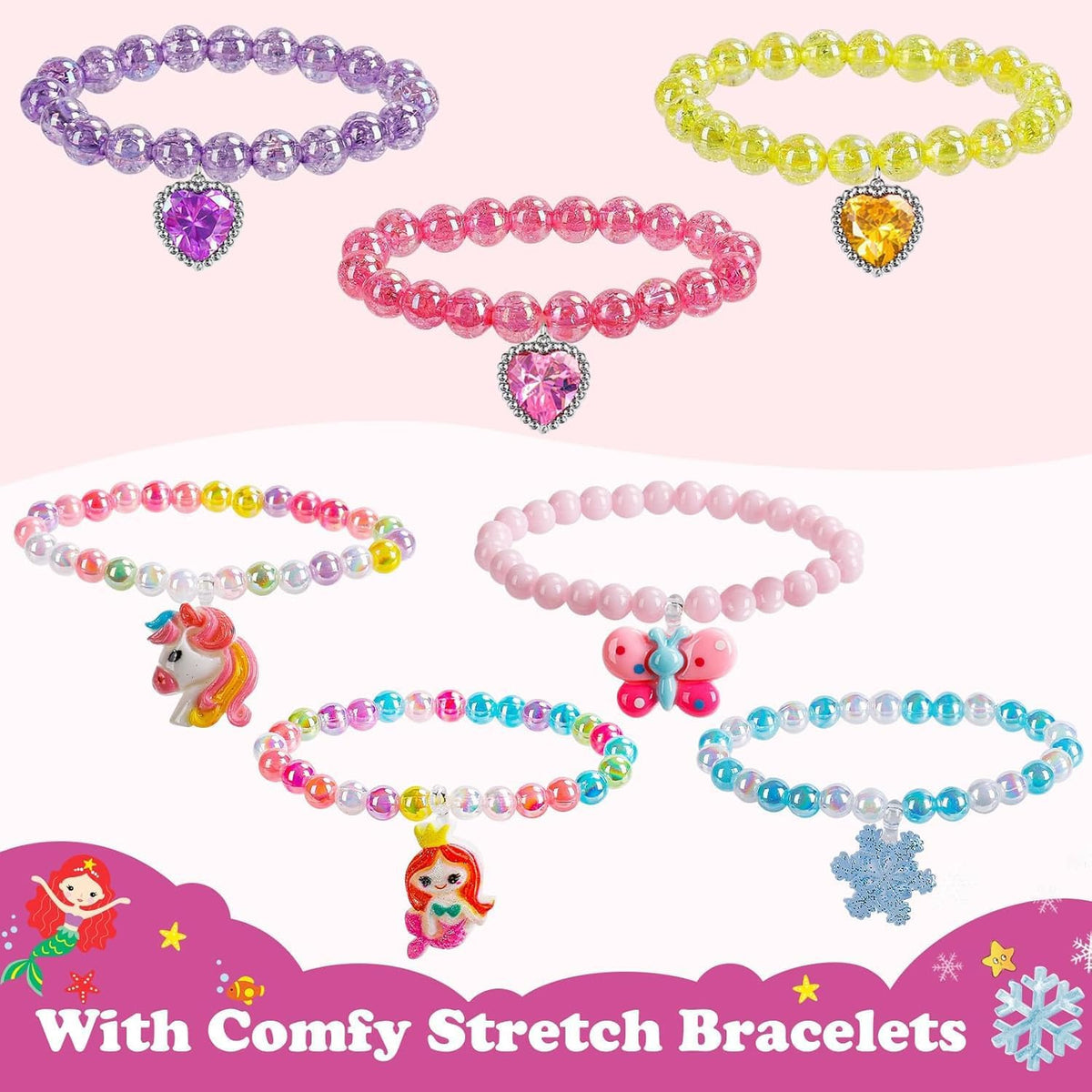 Kids Play Jewelry Sets, Princess Toys for Girls 4-6, 29 Pcs Little Girl Costume Jewelry, Unicorn Necklaces, Bracelets, Rings, Earrings, Dress Up Birthday Easter Gifts for Kids Pretend Play Party Favor