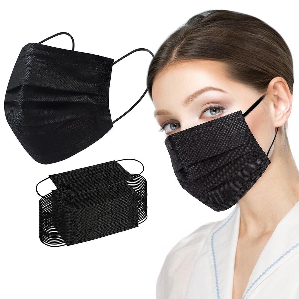 Borje Disposable Face Mask, 100 PCS Black Masks, 3 Ply Protection Face Masks