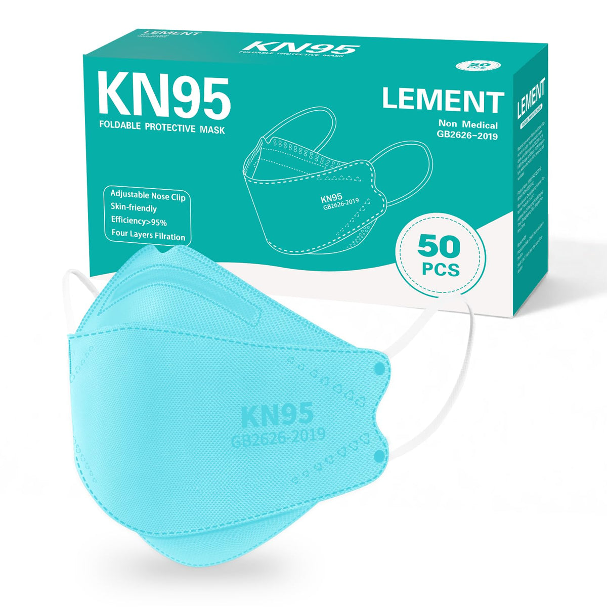 LEMENT KN95 Face Masks,50 PCS Breathable Black Dust Mask For Adult,Teenager