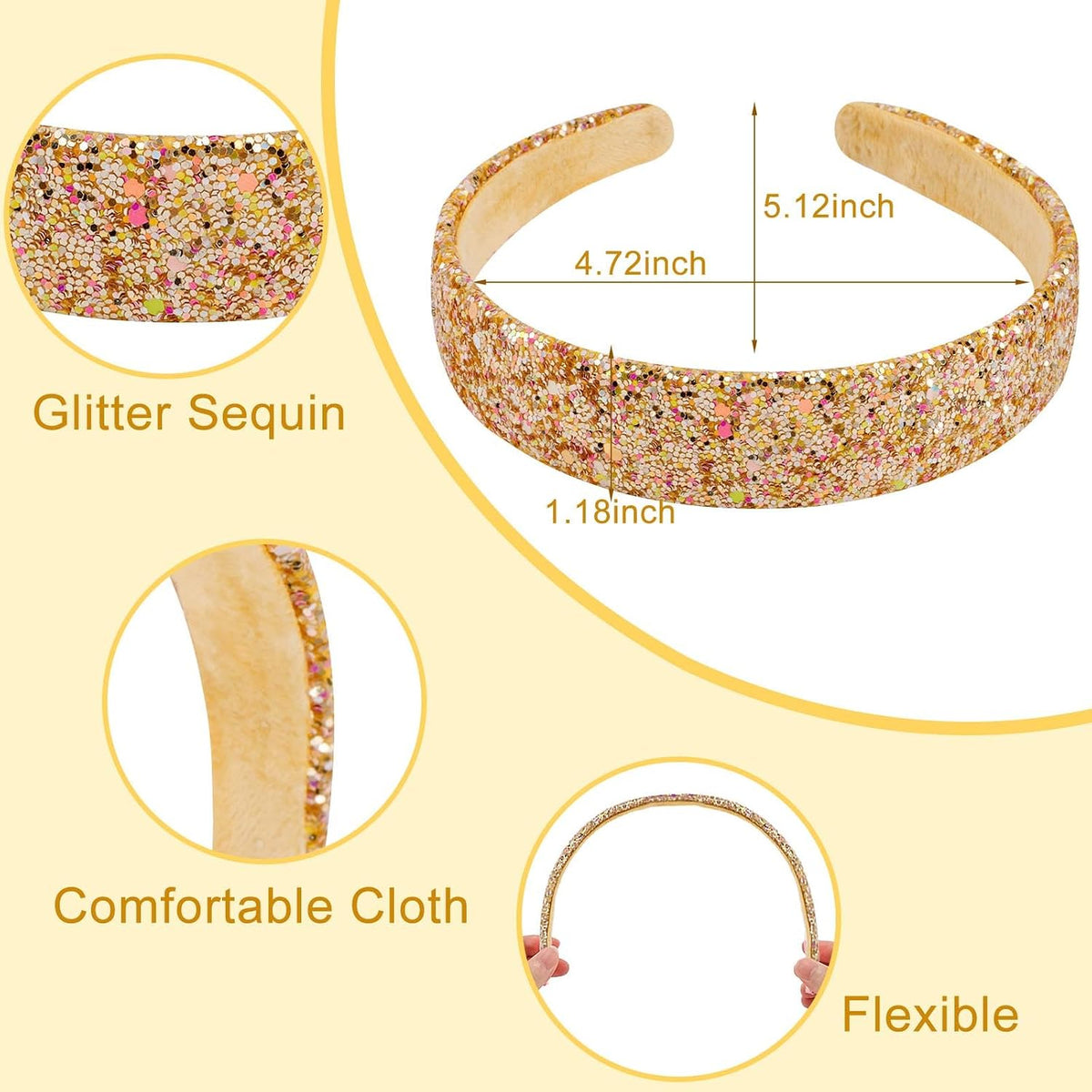 6Pcs Headbands for girls Women Glitter Rainbow Headband Women Girls Sparkly Headband Gold Pink Blue Purple Hairband for Girls Hair Accessories for Party Holiday Back to School