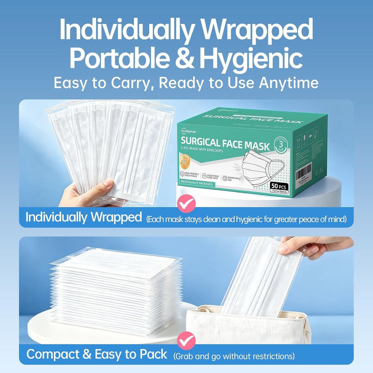 Disposable Face Masks 50Pcs, 3-Ply White Protection Masks, Breathable Mask For Adults Daily Use