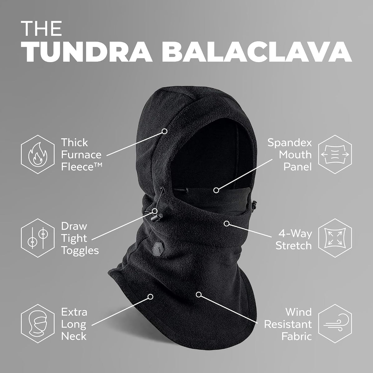 Tough Headwear Fleece Balaclava Hoodie Ski Mask - Wind Resistant Extreme Cold Weather Gear - Thermal Winter Face Mask