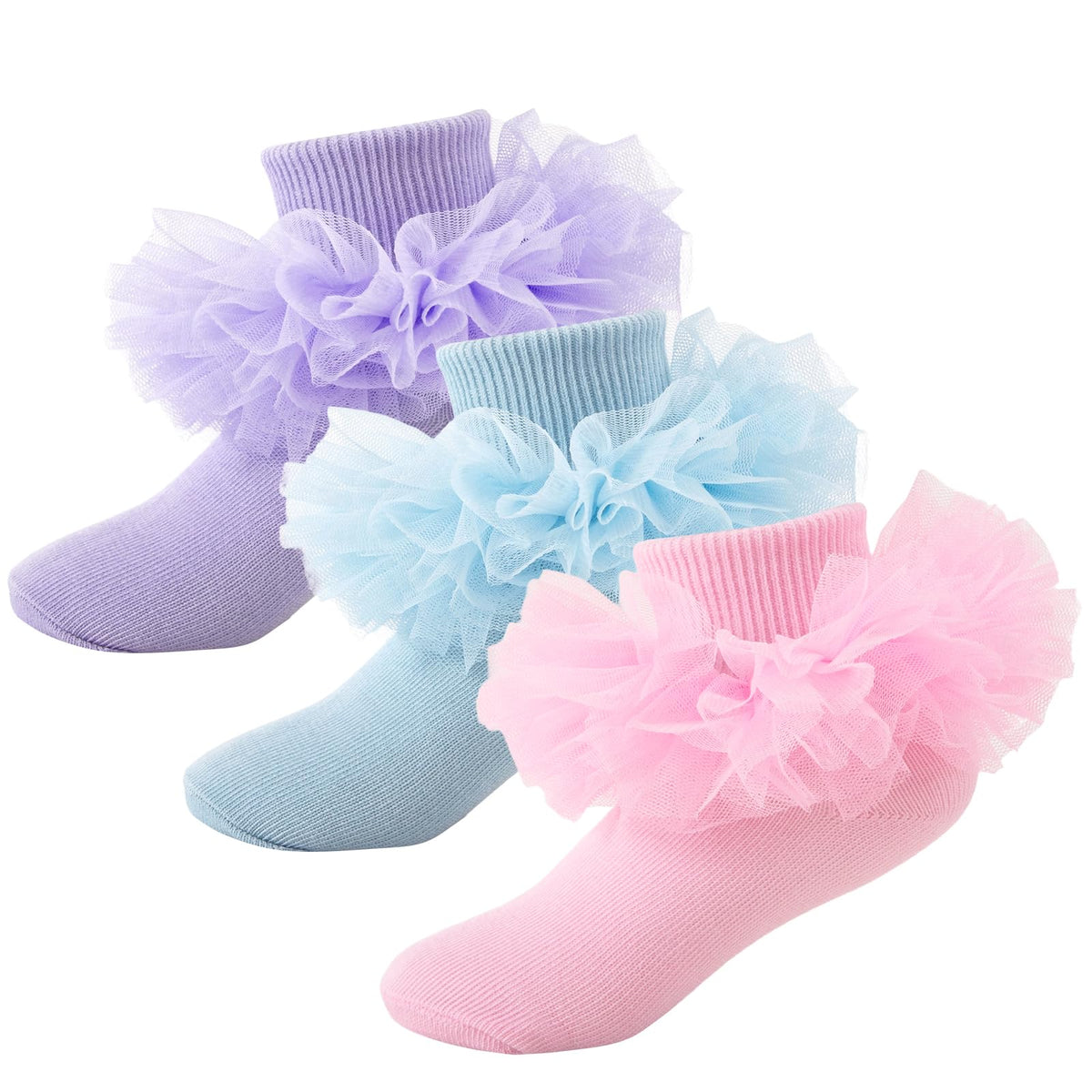 Girls Ruffle Socks Toddler Fluffy Ruffle 4-Layer Lace Dress Socks Turn Cuff Pageant Tutu Socks for Baby Girl Kids