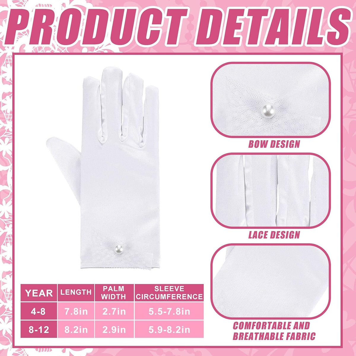 Geyoga 4 Pcs Pearl Necklace Set for Little Girls Toddler Girls Jewelry Communion Gloves for Kids Christmas Tea Party Wedding