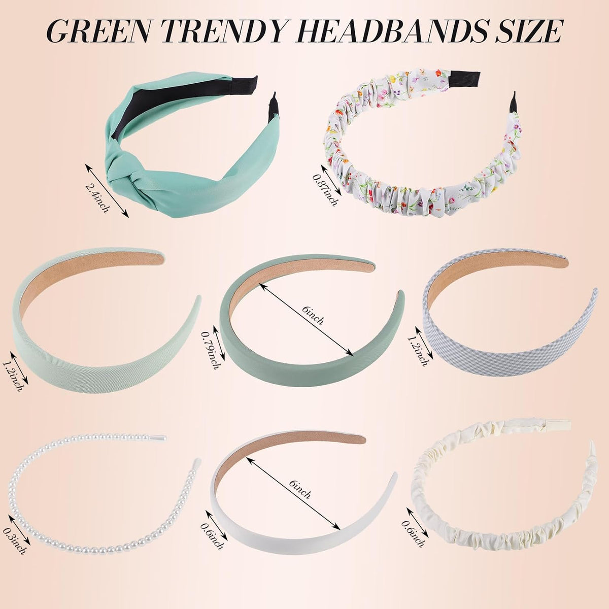 obeoby 8 Pack Green Headbands for Teen Girls, Floral Pearl Headbands