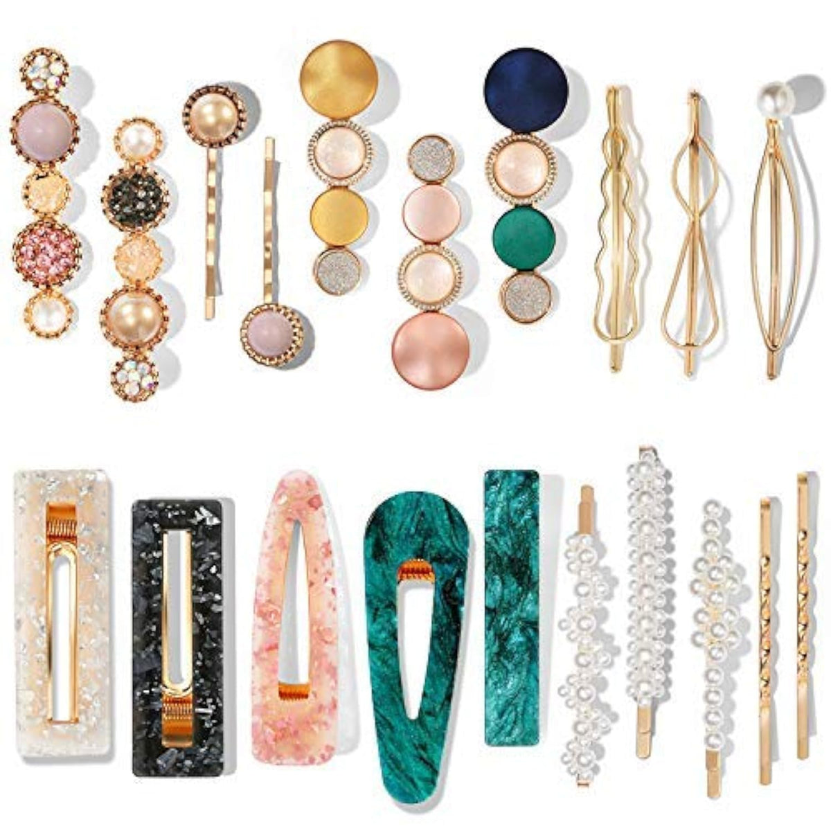 Mehayi 20 PCS Pearl Hair Clips Set Fashion Korean Acrylic Resin Hair Barrettes, Bobby Pins Hairpins for Women and Ladies Girls Headwear Styling Tools, Hair Accessories for Decorative Party Wedding