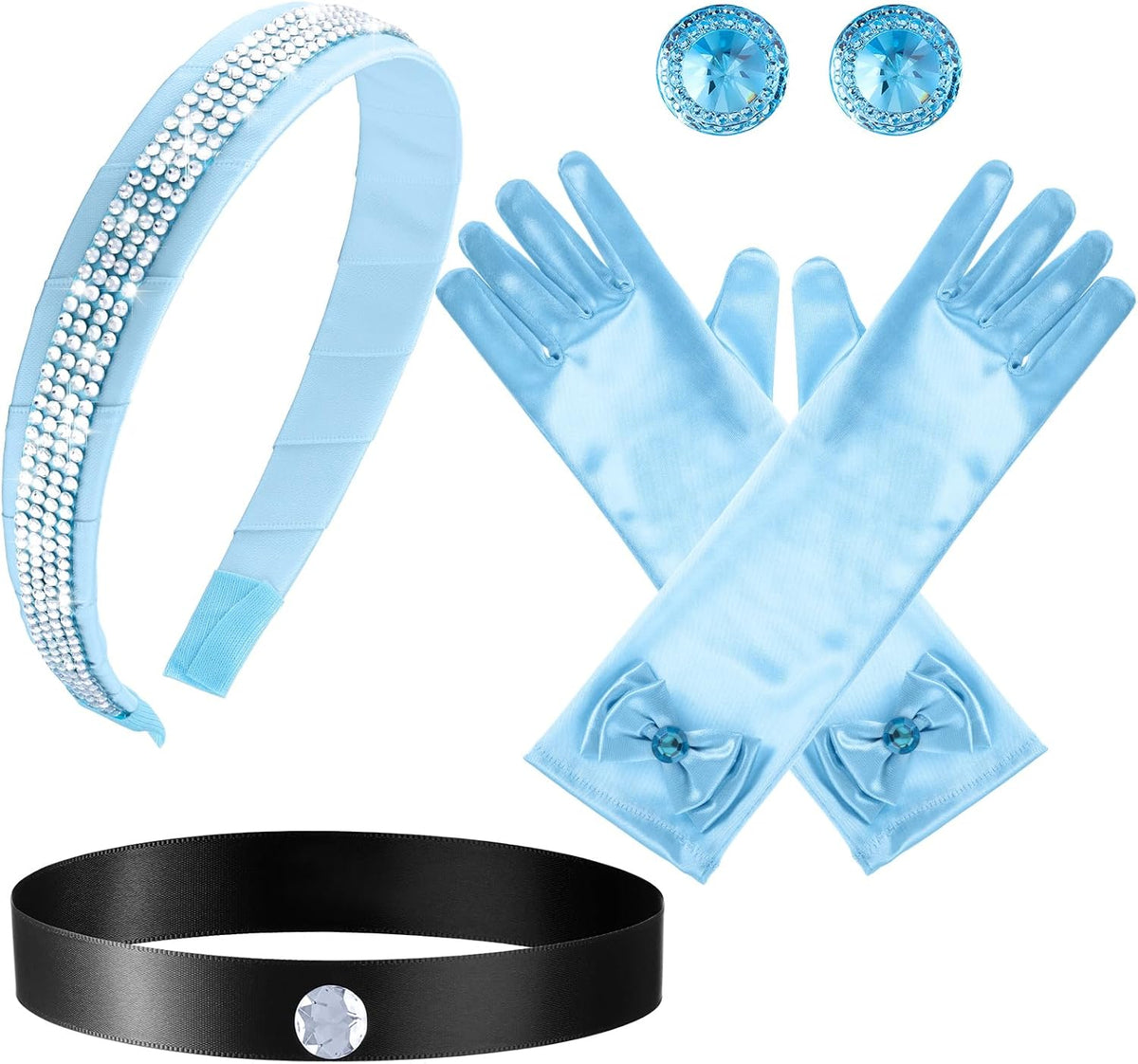 Sureio 4 Pcs Girl Princess Accessory Headband Choker Glove