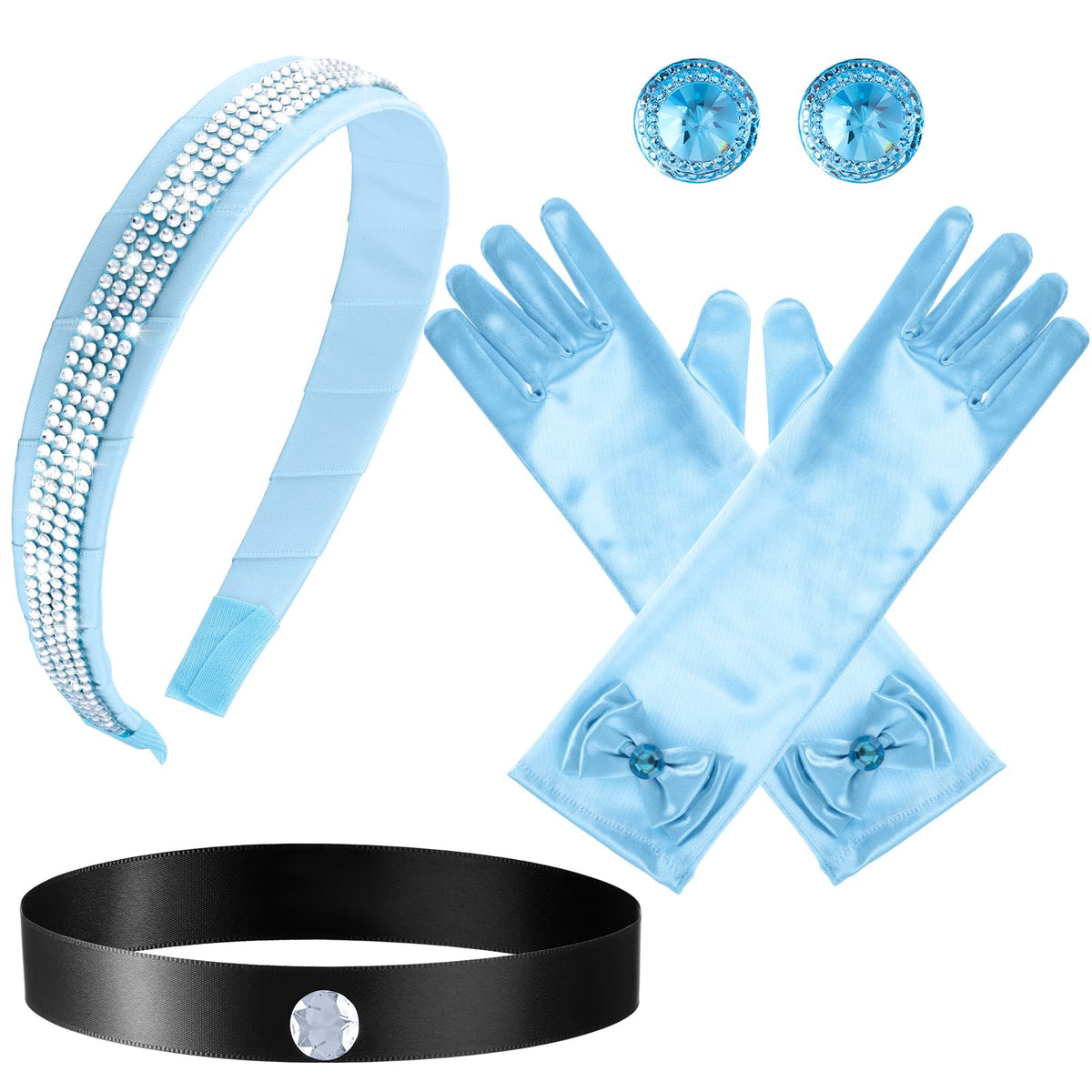 Sureio 4 Pcs Girl Princess Accessory Headband Choker Glove