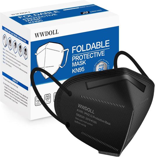 WWDOLL KN95 Face Mask 25 Pack, 5-Layers Breathable Disposable KN95 Masks