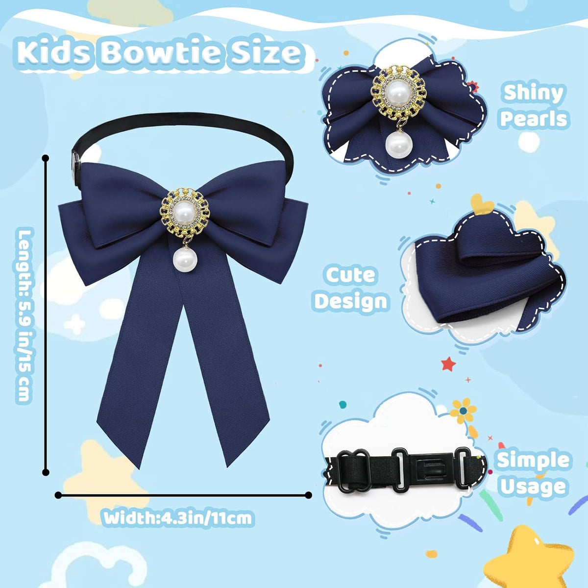 Bow Ties for Girls Womens, Pre-tied Kids Bowtie with Pearl Decor