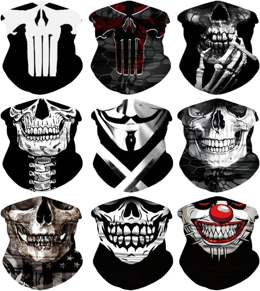 9 Pcs Neck Gaiter Face Mask Men Women Sun UV Protection Seamless Skull Bandanas Seamless Bandana Rave Face Cover Scarf Mask