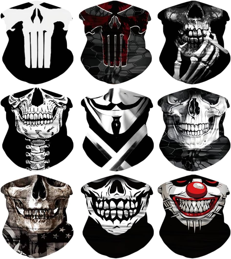 9 Pcs Neck Gaiter Face Mask Men Women Sun UV Protection Seamless Skull Bandanas Seamless Bandana Rave Face Cover Scarf Mask