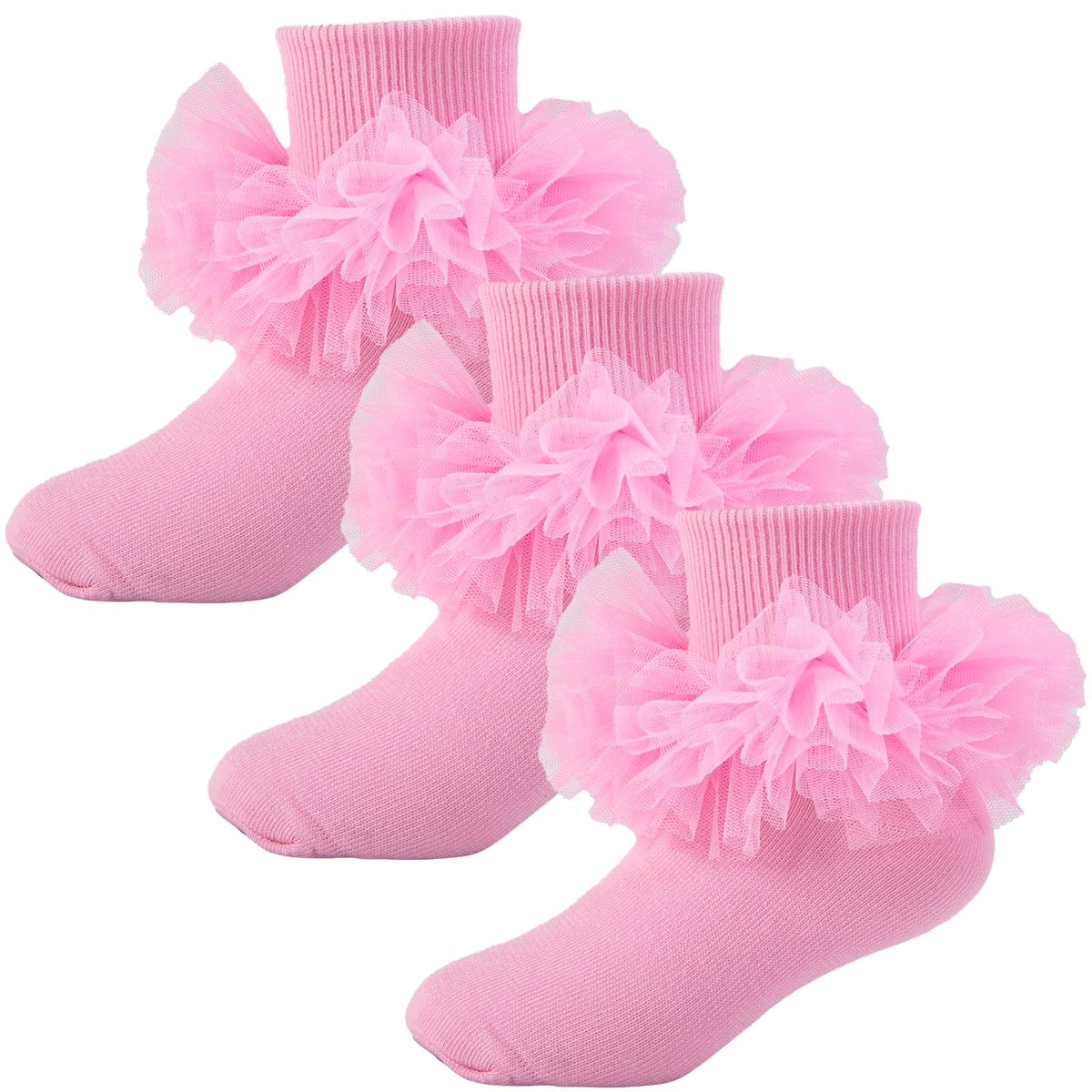 Girls Ruffle Socks Toddler Fluffy Ruffle 4-Layer Lace Dress Socks Turn Cuff Pageant Tutu Socks for Baby Girl Kids