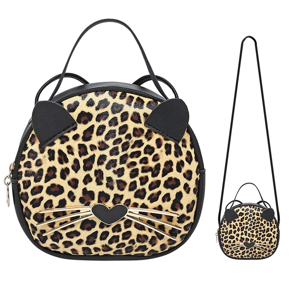 Cute Cat Purse Leopard Crossbody Bag Mini Shoulder Bag Handbags for Kids Women Teens Girls (Brown)