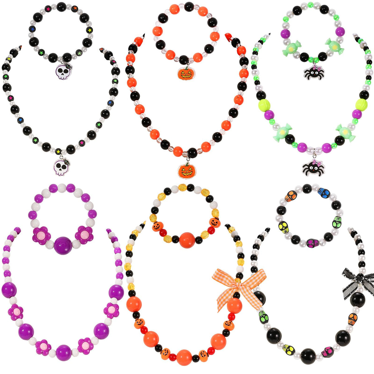 PinkSheep Kids Classic Jewelry, 6 Sets of Beaded Necklaces and Bracelets for Girls, Favors Bags for Girls Jewelry (Classic)