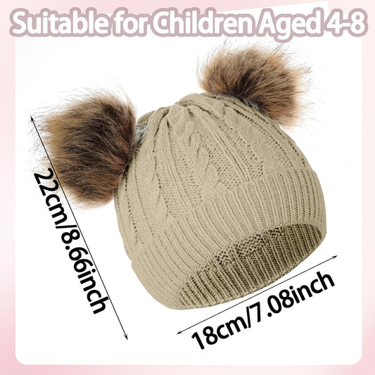 Yolyoo Fashion Winter Beanie Hat for Kids Baby,Knitted Warm Faux Fur Pompom Toddler Hat for Gils Boys White