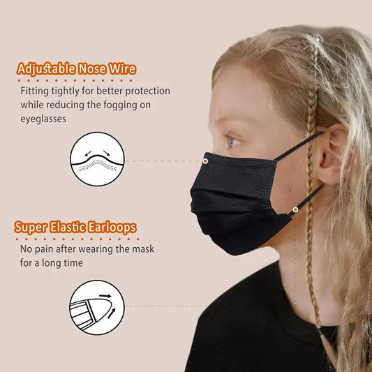 KF5-EMK07 Kids' Disposable Breathable Facemask (3-12 Years, 3.7x5.7 Inches, 100 Pcs, Black) - Daily Wear Fashion Accessory for Cycling, Trips - From Face Mask Store