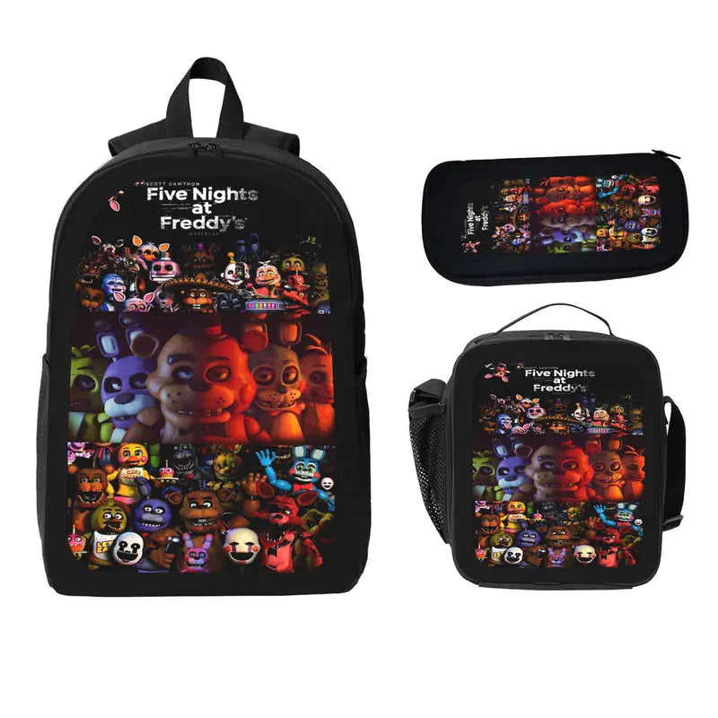 Five Nights At Freddys Backpack Set BackpackLunch Bag Pencil Case Anime FNAF Bookbag Kids Backpack Teen Backpack Travel Backpack Student Gamer Gift Back To School TikTok Viral Trendy Unisex Boys Girls Daily Carry, And Lunchbox Set Backpacks
