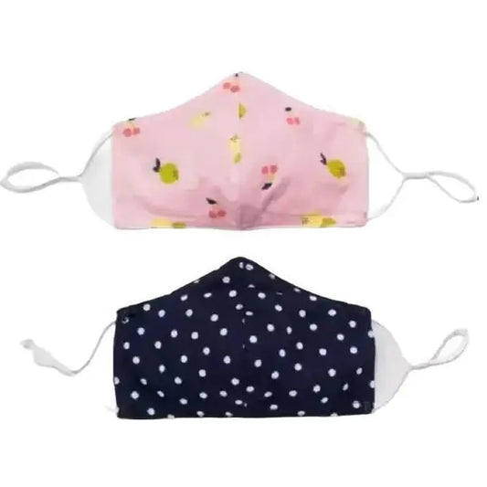 Cat & Jack Kids' 2-Pack 100% Cotton Basic Face Masks, Soft Contoured Fit, Fruit & Polka Dot Prints, Elastic Ear Loops, Machine Washable, 5x7.5in, for Playful Looks & Haircuts, Reusable Fashion Accessory