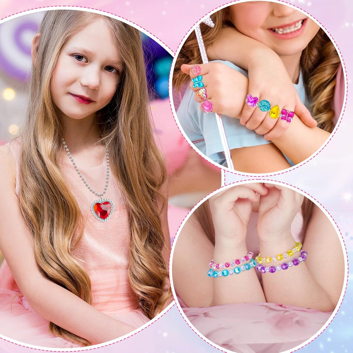 Hooqict Princess Dress Up Kids Jewelry for Girls 4-6 Bracelets Necklaces Rings Set Toddler Play Jewelry for Costume Princess Party Favors for 3 4 5 6 7 8 Year Old Birthday Gifts