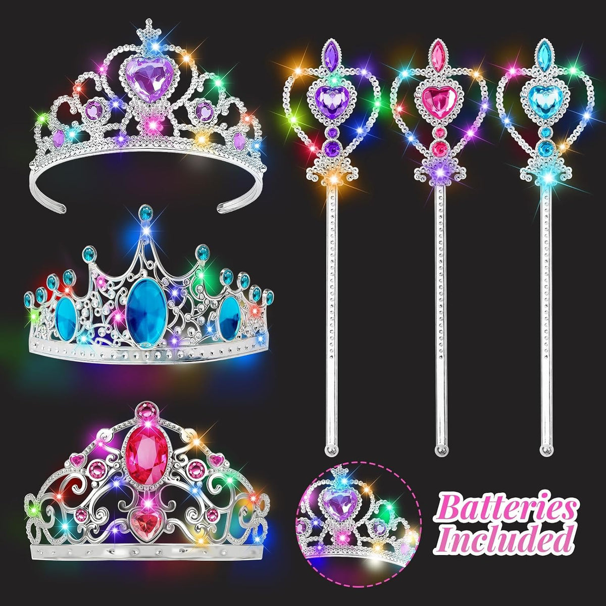 Princess Kids Jewelry for Girls Light Up Princess Crowns Dress Up Accessory