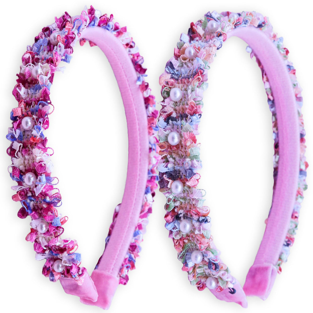 FROG SAC 2 Headbands for Girls, Pink Pearl Beaded Head Bands for Kids, Cute Little Girl Headband Hair Accessories, Confetti Pearl Bead Hair Band for Children, Easter Basket Fillers Stocking Stuffers