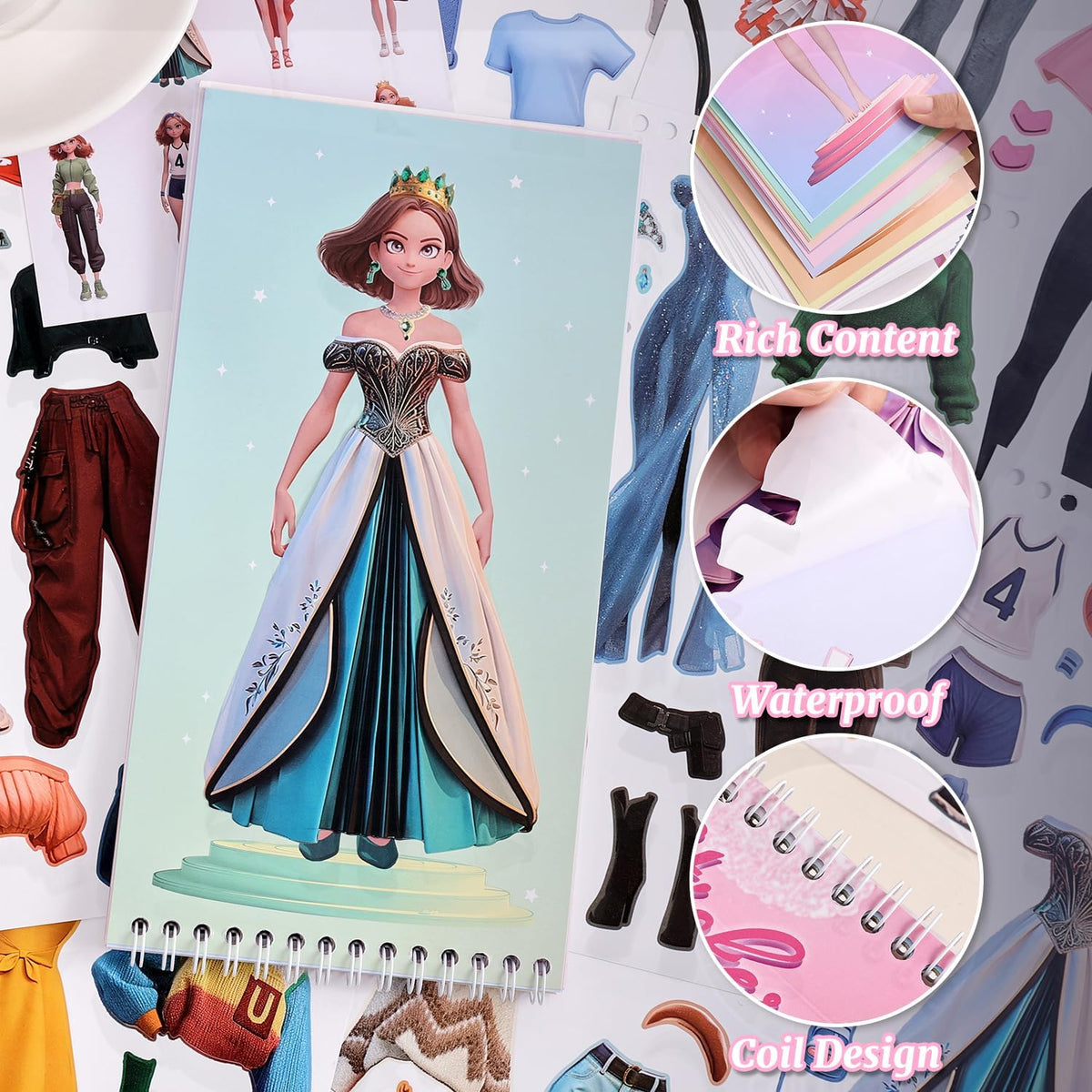 PAGEMORE 25 Sheets Fairy Princess Dress Up Stickers, Make Your Own Paper Doll Craft Stickers for Scrapbooking, Junk Journal, Planner, Card Making, Party Favors, Art & Craft Supplies