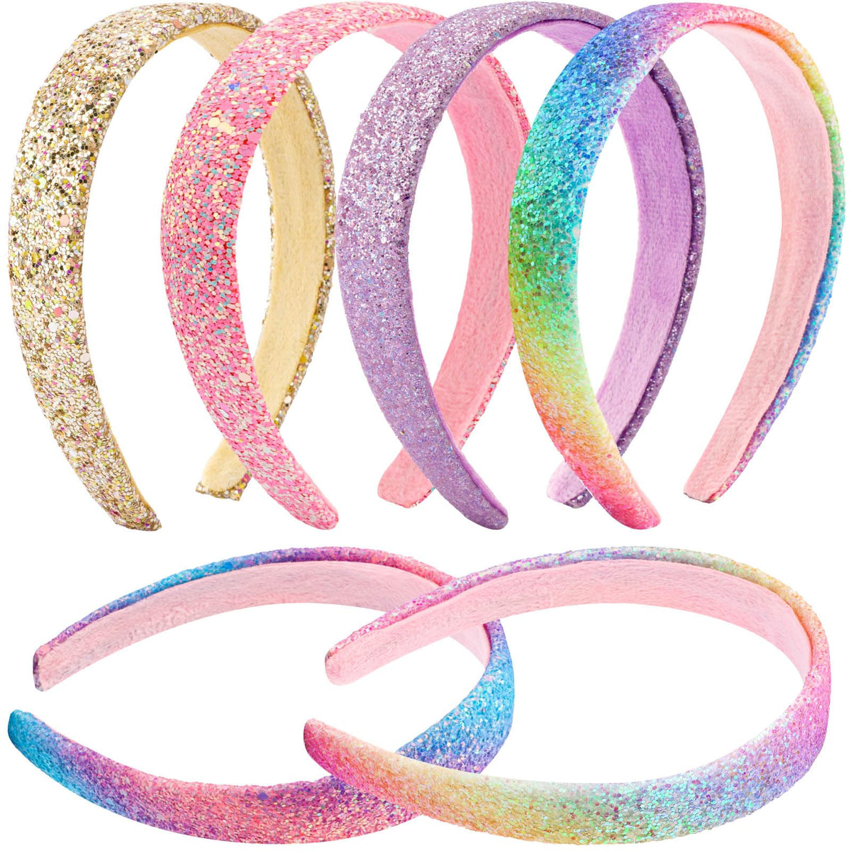 6Pcs Headbands for girls Women Glitter Rainbow Headband Women Girls Sparkly Headband Gold Pink Blue Purple Hairband for Girls Hair Accessories for Party Holiday Back to School