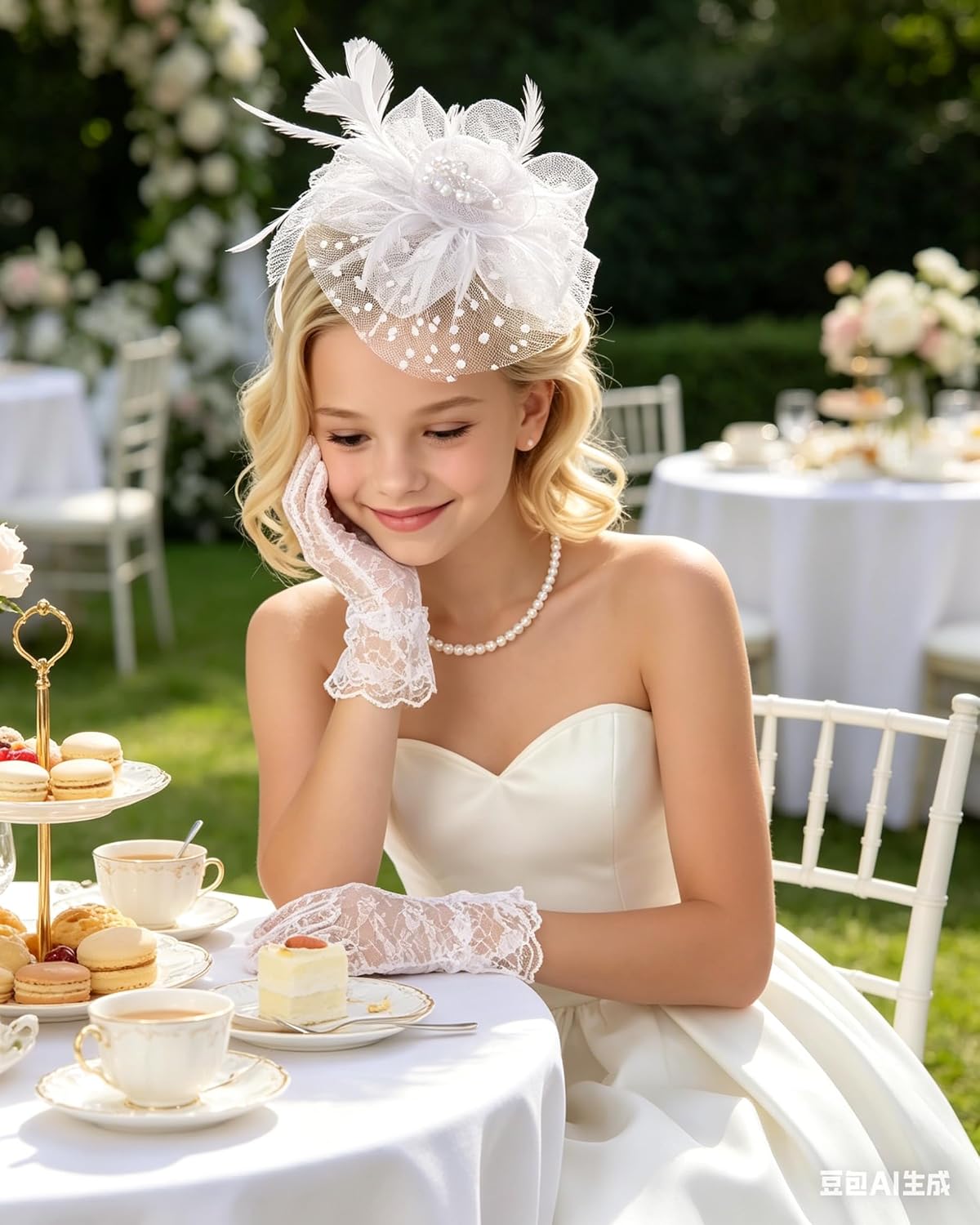 Gril Tea Party Hat Fascinators with Gloves for Church Wedding 1920s 50s Party Cosplay Accessories