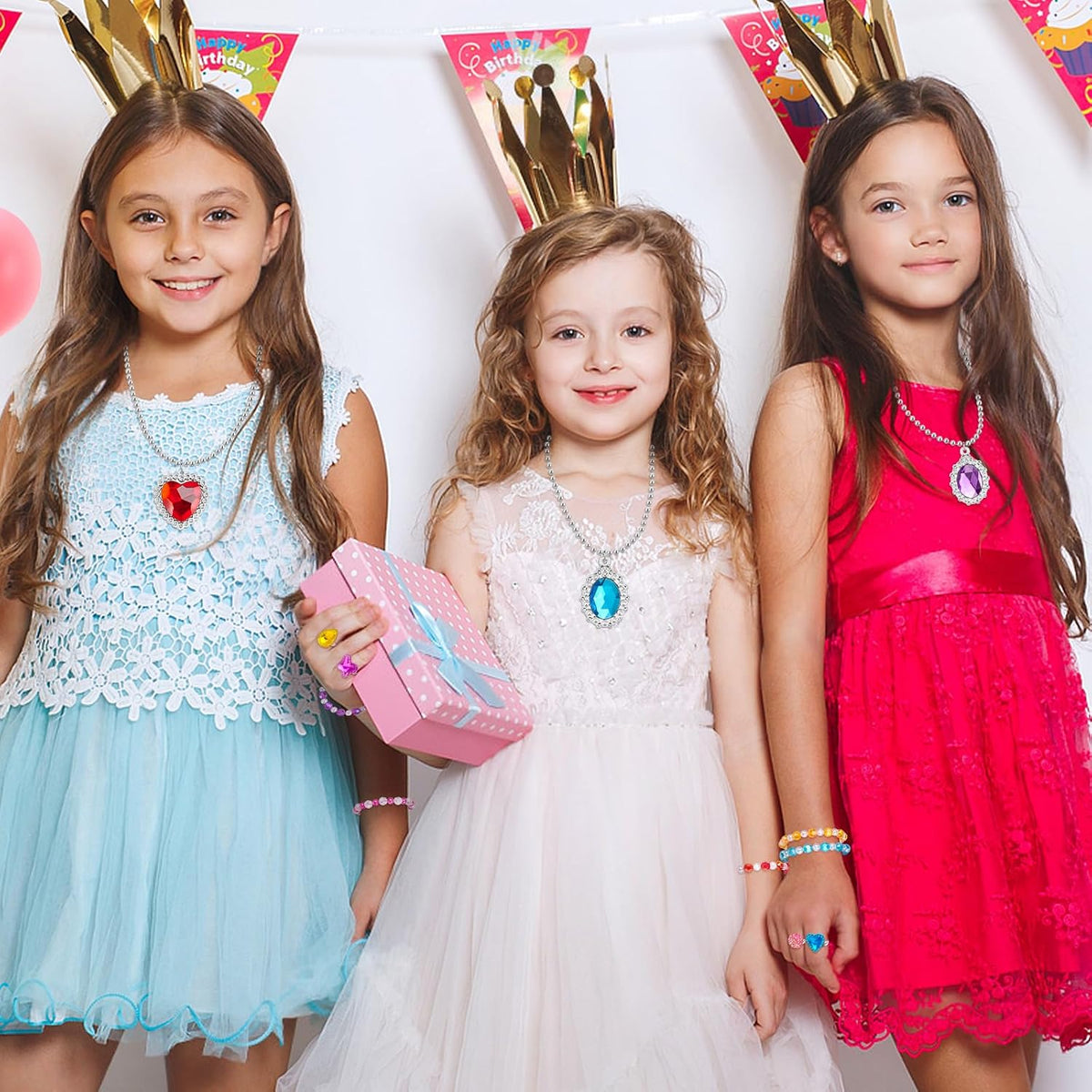 Hooqict Princess Dress Up Kids Jewelry for Girls 4-6 Bracelets Necklaces Rings Set Toddler Play Jewelry for Costume Princess Party Favors for 3 4 5 6 7 8 Year Old Birthday Gifts