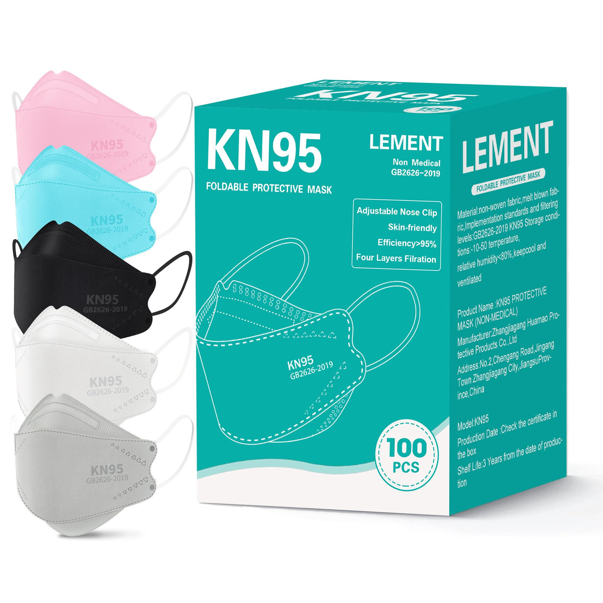 LEMENT KN95 Face Masks,50 PCS Breathable Black Dust Mask For Adult,Teenager