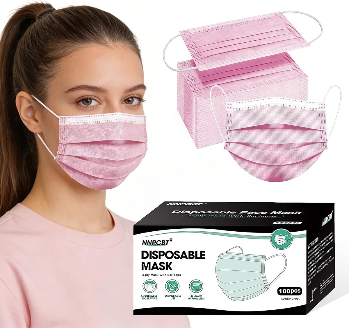 NNPCBT 3 ply Disposable Masks Breathable Face Masks for Adults
