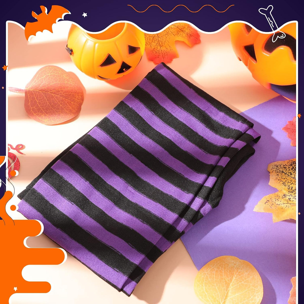 Tarpop Halloween Witch Tights Purple Black Striped for Girls Age 6-12
