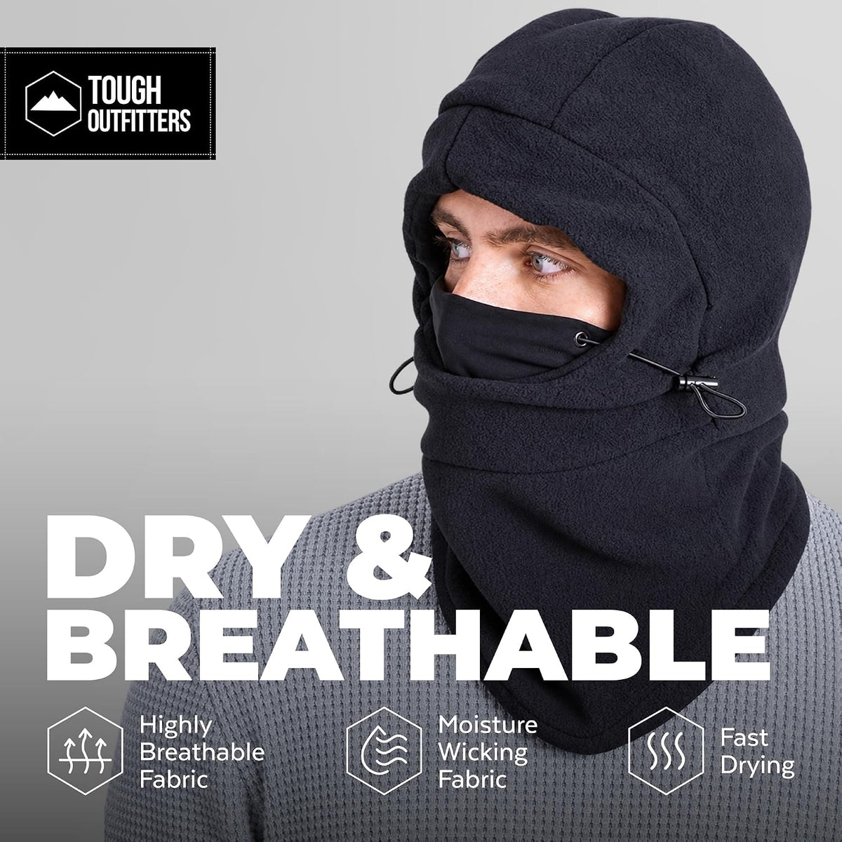 Tough Headwear Fleece Balaclava Hoodie Ski Mask - Wind Resistant Extreme Cold Weather Gear - Thermal Winter Face Mask