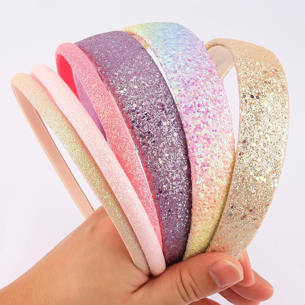 Chanaco Headbands for Girls Women 6Pcs Rainbow Girls Headbands 4-6 Glitter Head Band for Women’s Hair Pink Cute Hair Accessories for Girl 8-12
