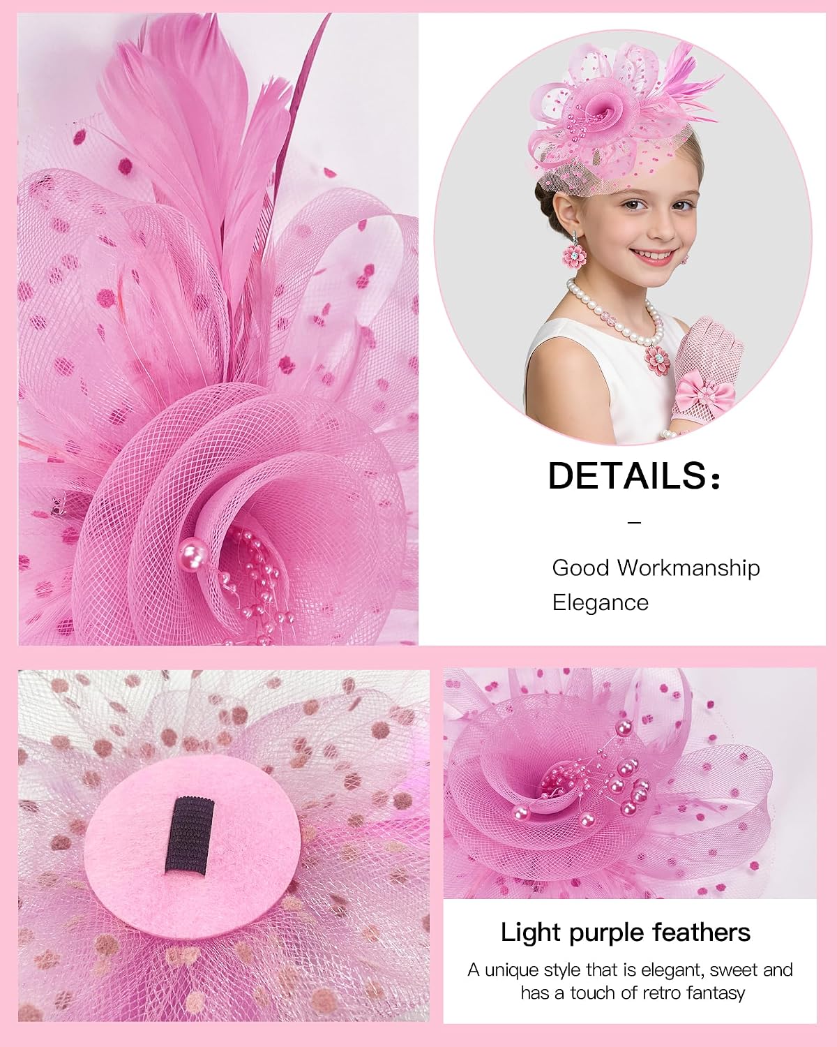 Girls Tea Party Fascinators Hats Girls Church Hats 20s 50s Pillbox Hat Cocktail Mesh Flower Pearl Feather Headband