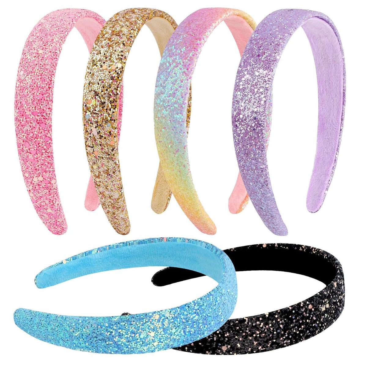 6Pcs Headbands for girls Women Glitter Rainbow Headband Women Girls Sparkly Headband Gold Pink Blue Purple Hairband for Girls Hair Accessories for Party Holiday Back to School