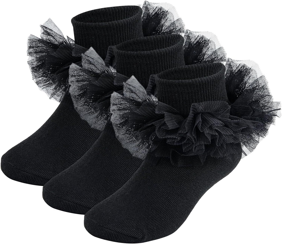 Girls Ruffle Socks Toddler Fluffy Ruffle 4-Layer Lace Dress Socks Turn Cuff Pageant Tutu Socks for Baby Girl Kids